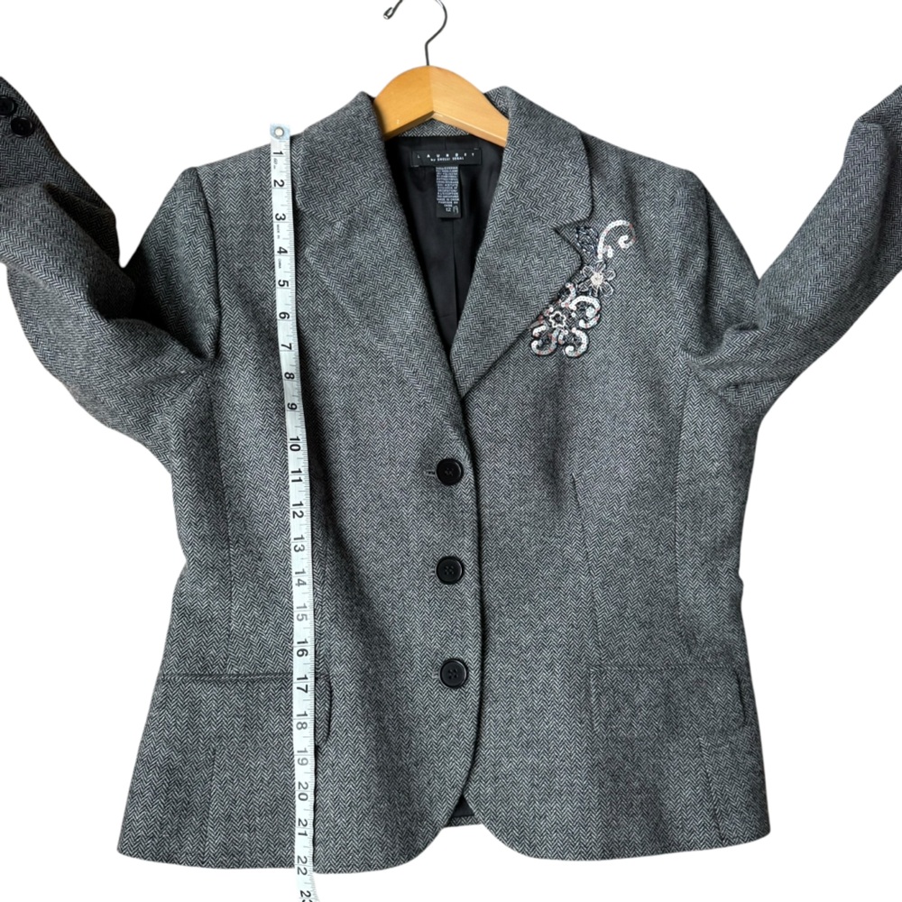 Laundry By Shelli Segal 2pc Wool Skirt Suit Herringboned Flower Embroidery - Picture 9 of 16
